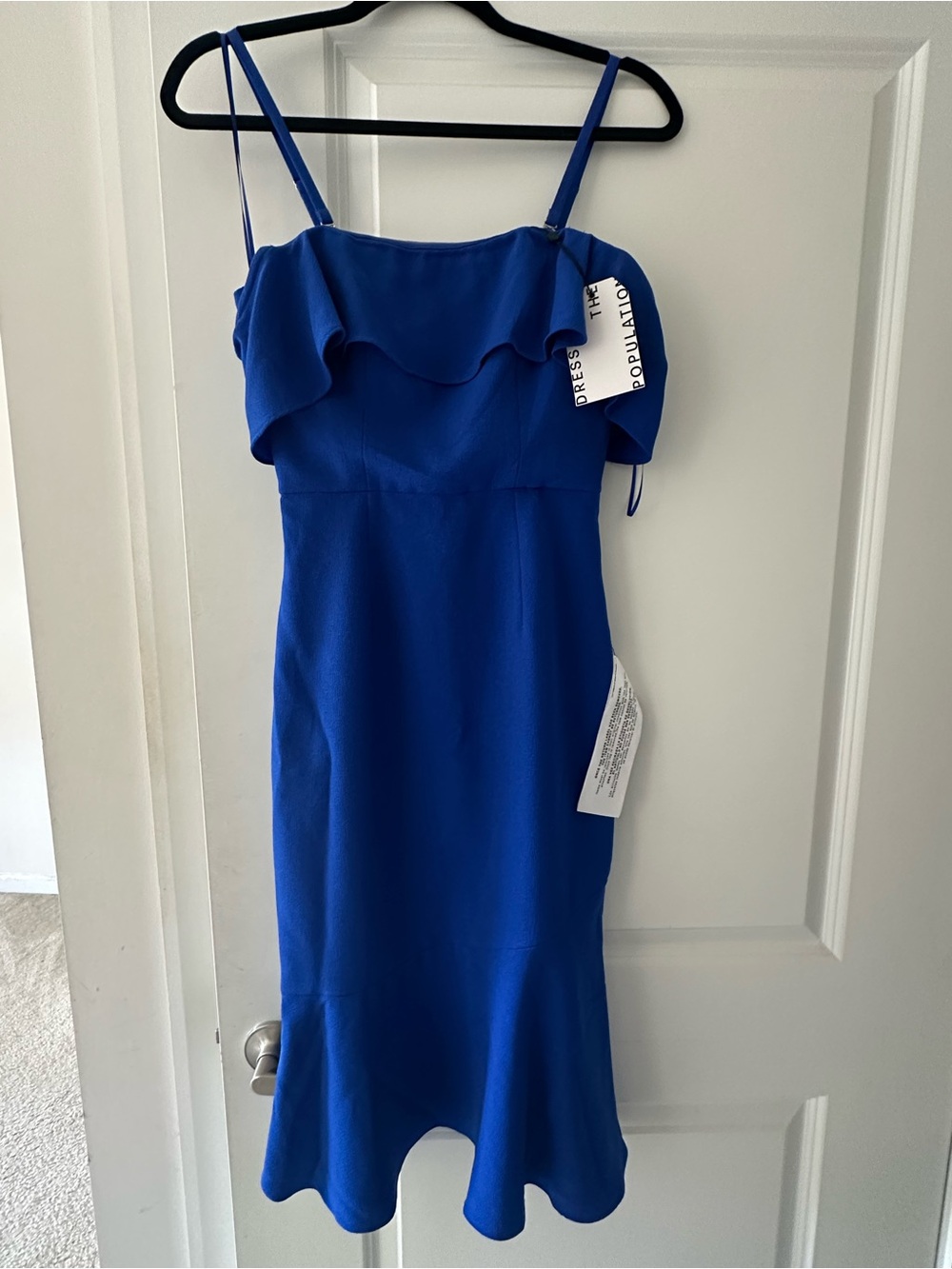 Dress the Population Cobalt Blue Ruffle Midi Dress